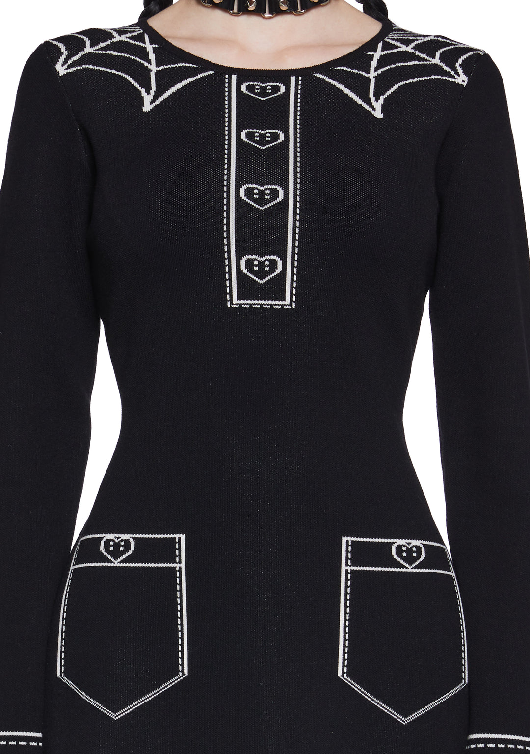 Womens Sexy Intarsia Graphic Mini Knit Dress The Grave Girls - Black - Image 5