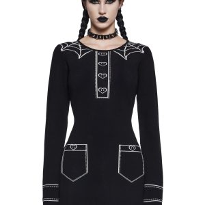 Womens Sexy Intarsia Graphic Mini Knit Dress The Grave Girls - Black