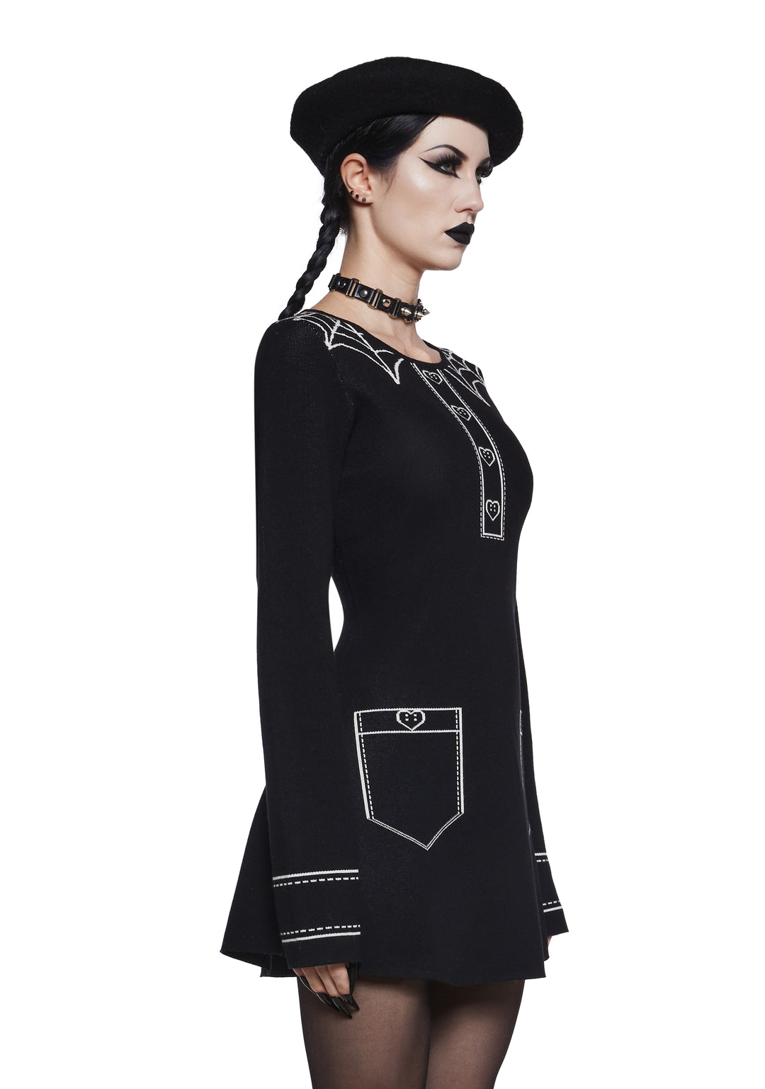 Womens Sexy Intarsia Graphic Mini Knit Dress The Grave Girls - Black - Image 3