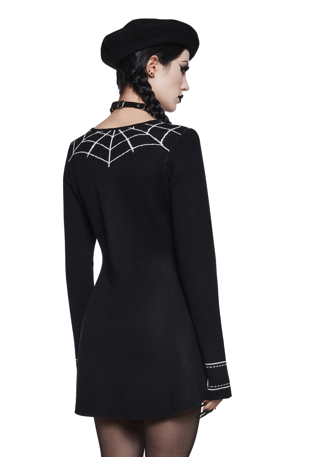 Womens Sexy Intarsia Graphic Mini Knit Dress The Grave Girls - Black - Image 4