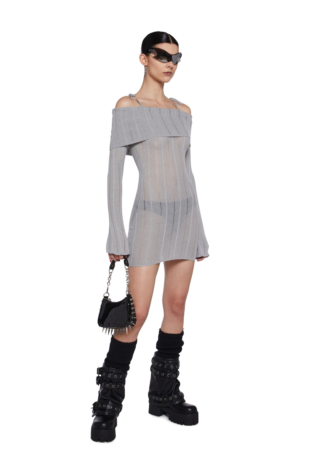 Womens Lightweight Knit Sweater Dress Darker Wavs - Gray - Image 2