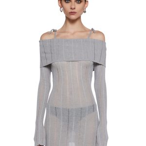 Womens Lightweight Knit Sweater Dress Darker Wavs - Gray