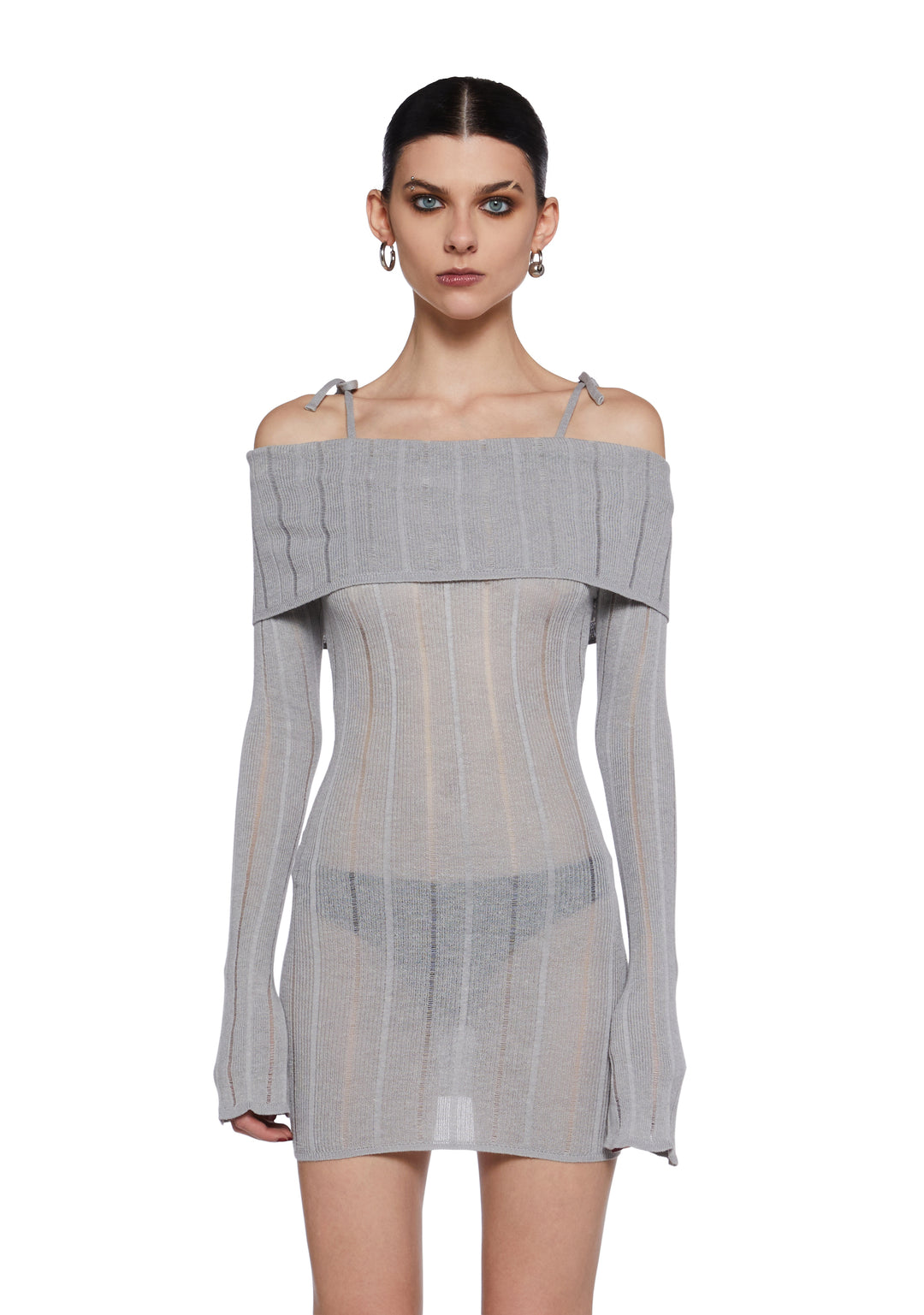 Womens Lightweight Knit Sweater Dress Darker Wavs - Gray