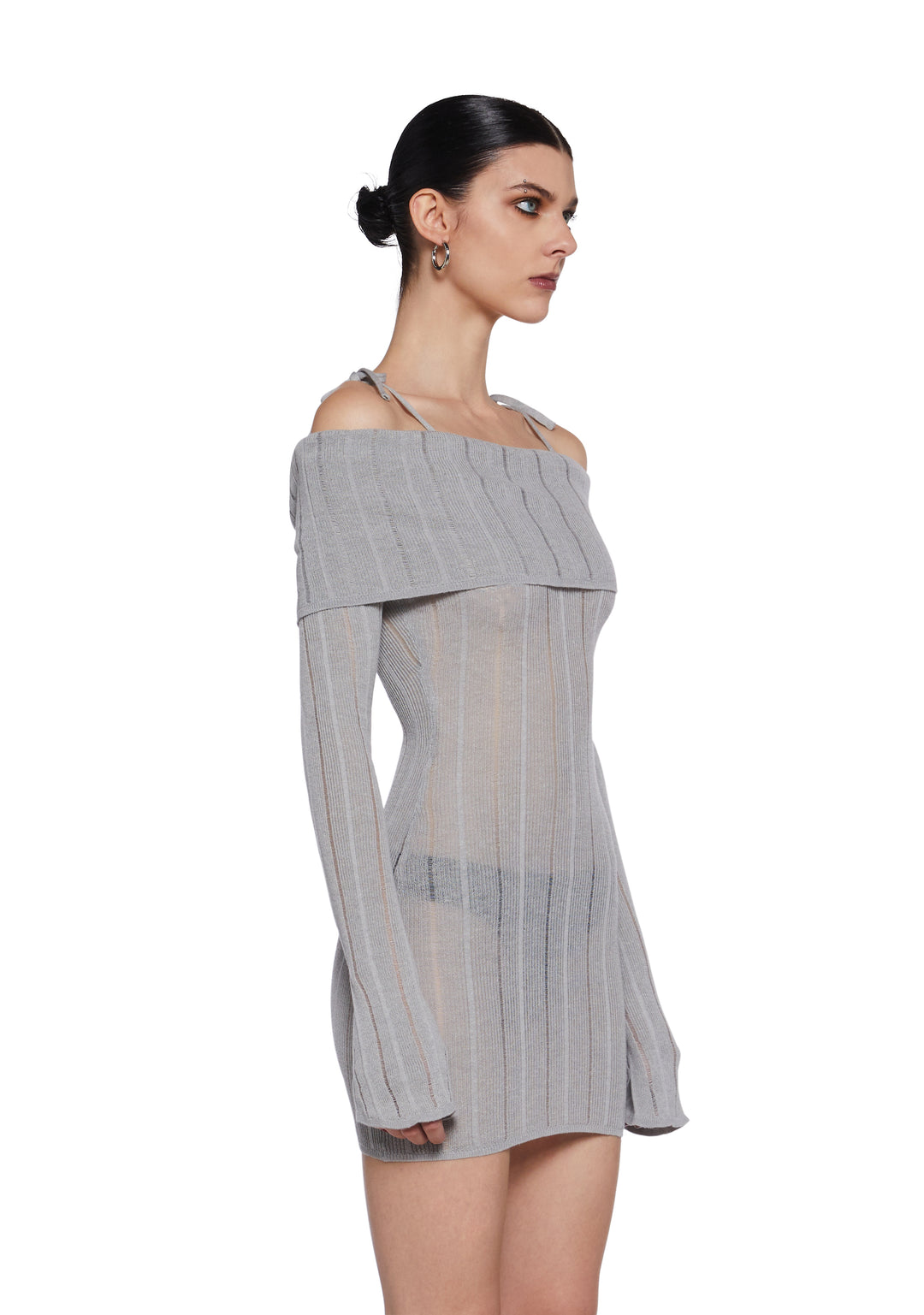 Womens Lightweight Knit Sweater Dress Darker Wavs - Gray - Image 3