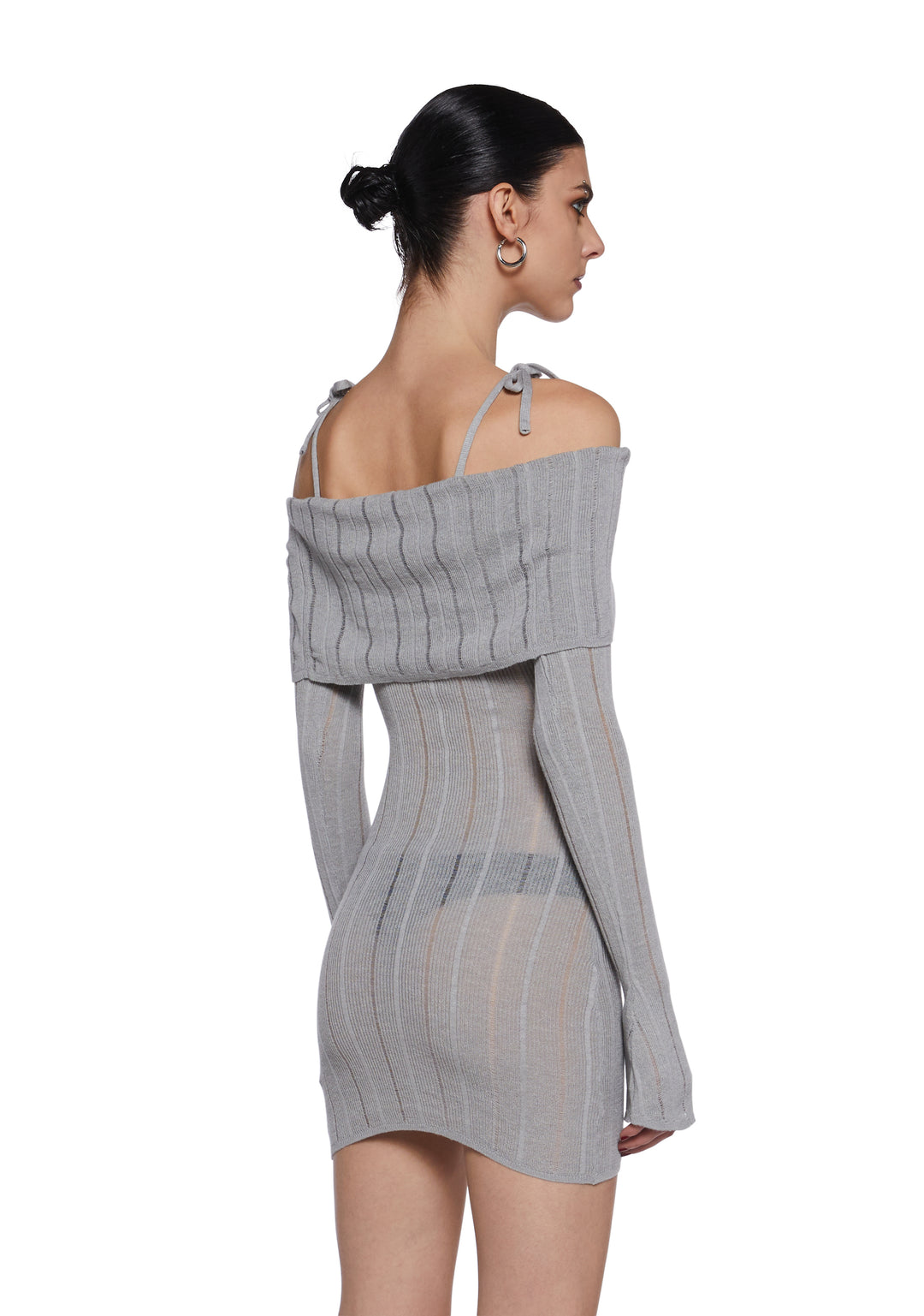 Womens Lightweight Knit Sweater Dress Darker Wavs - Gray - Image 4