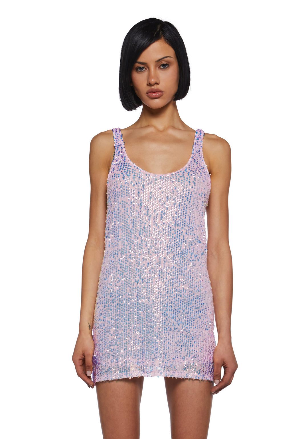 Womens Sexy Sequin Holographic Mini Shift Dress Club Exx - Pink