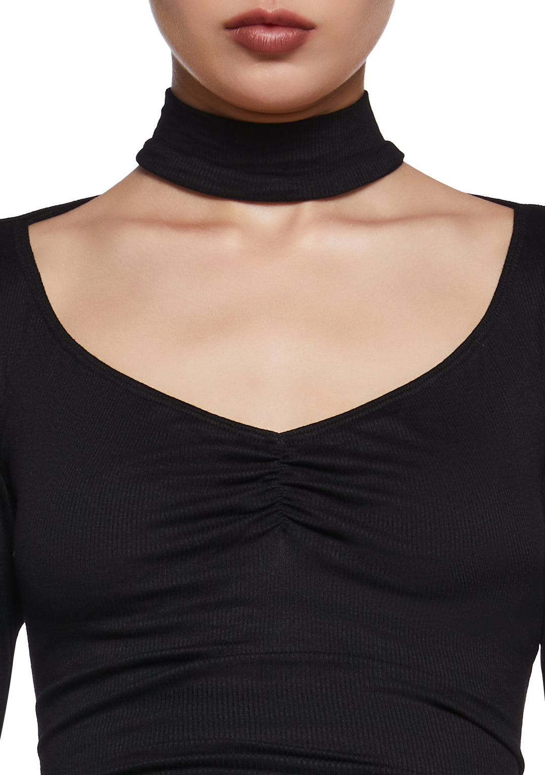 Womens Ruched Long Sleeve Top With Gloves Current Mood - Black - Image 5