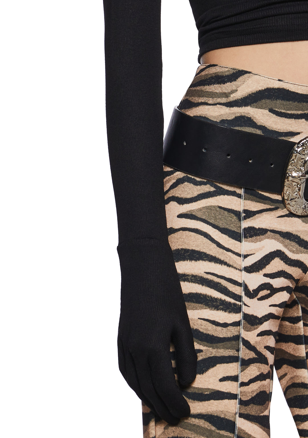 Womens Ruched Long Sleeve Top With Gloves Current Mood - Black - Image 6