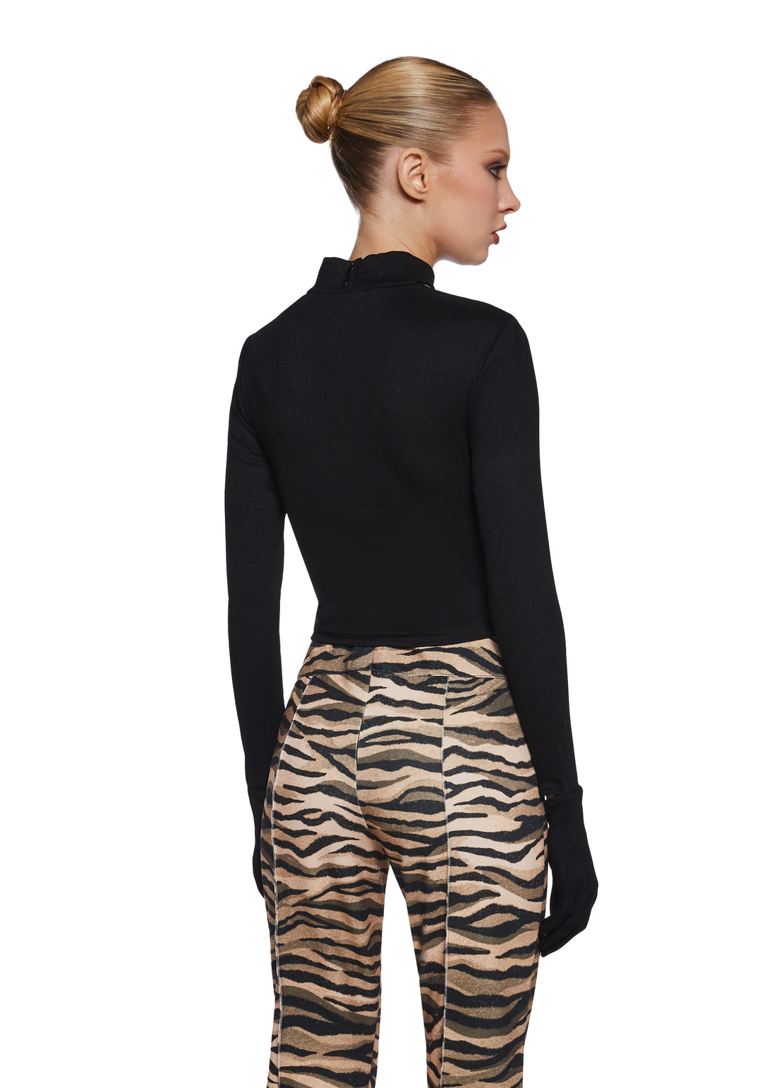 Womens Ruched Long Sleeve Top With Gloves Current Mood - Black - Image 4