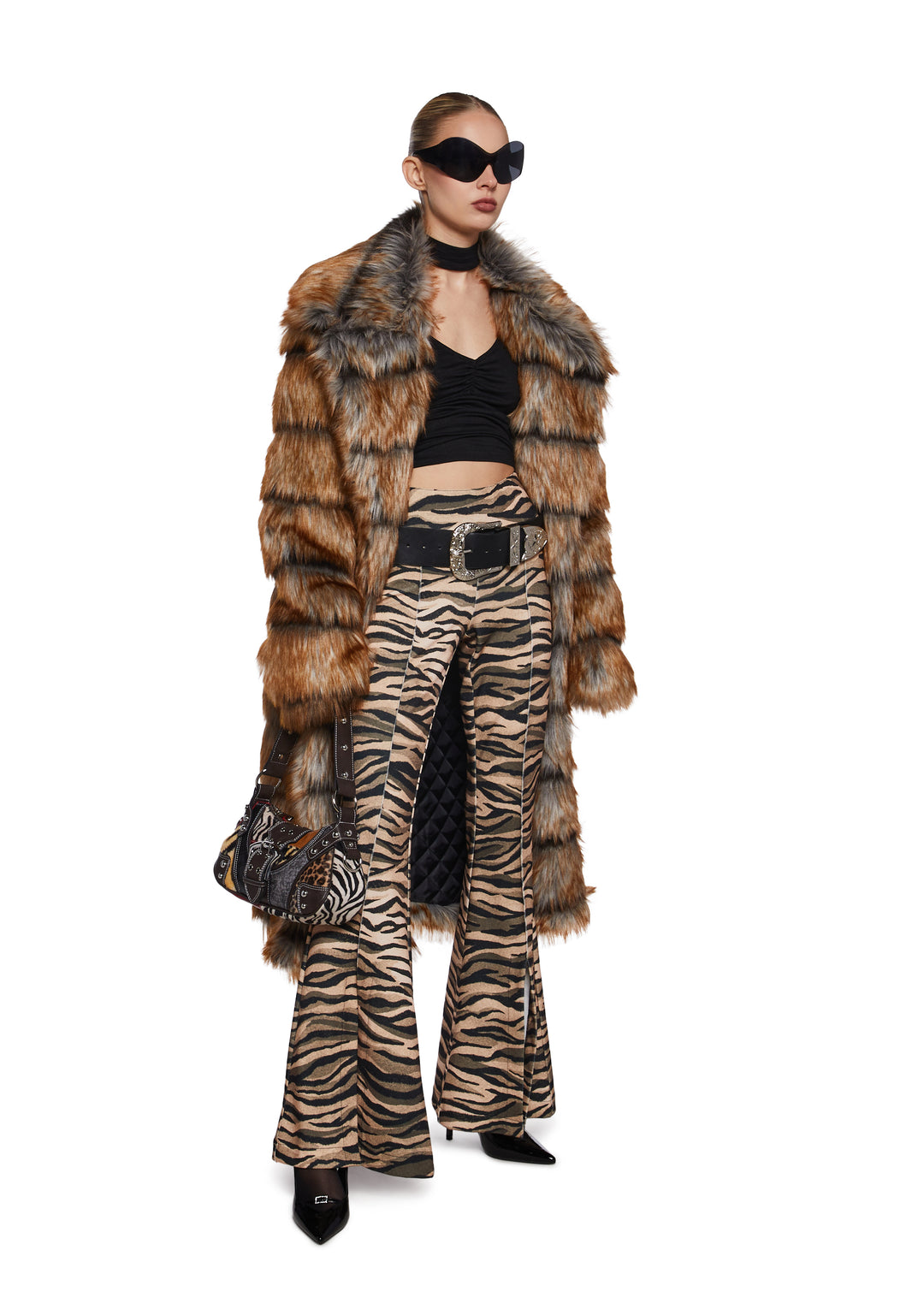 Womens Ruched Long Sleeve Top With Gloves Current Mood - Black - Image 2