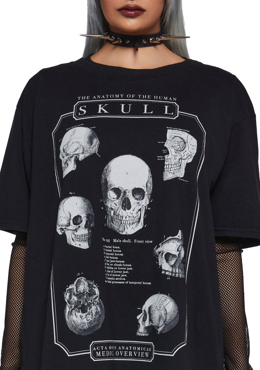 Womens Sexy Anatomy Of A Skull Graphic Oversized Tee - Black - Image 5
