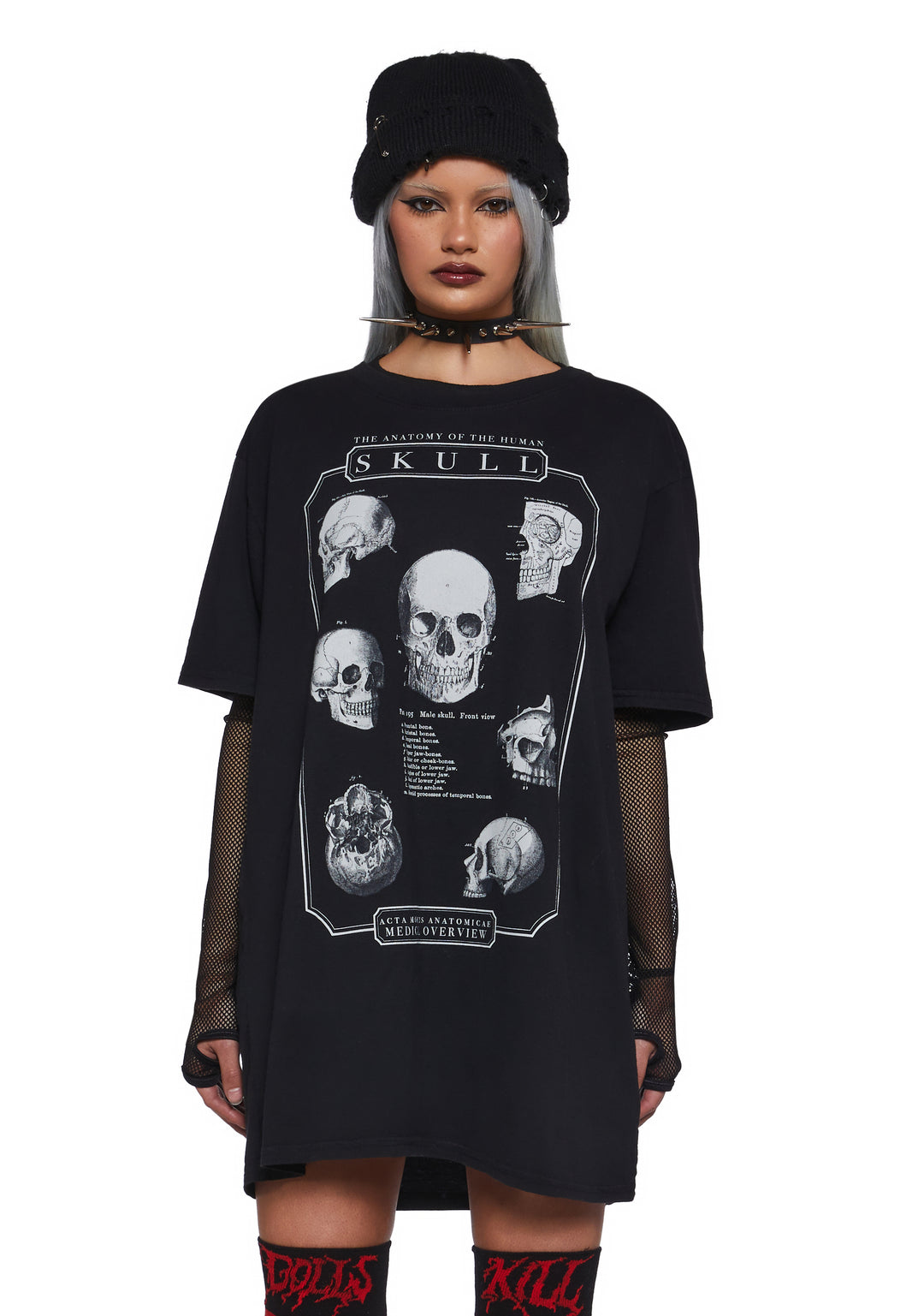 Womens Sexy Anatomy Of A Skull Graphic Oversized Tee - Black