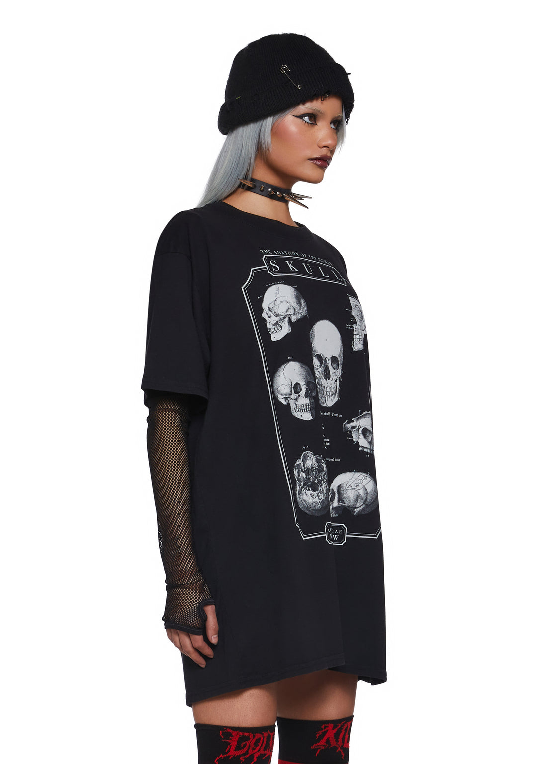 Womens Sexy Anatomy Of A Skull Graphic Oversized Tee - Black - Image 3