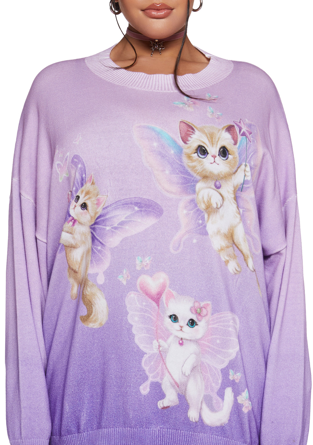 Womens Cat Kitten Fairy Ombre Knit Sweater Delia's - Multi - Image 11