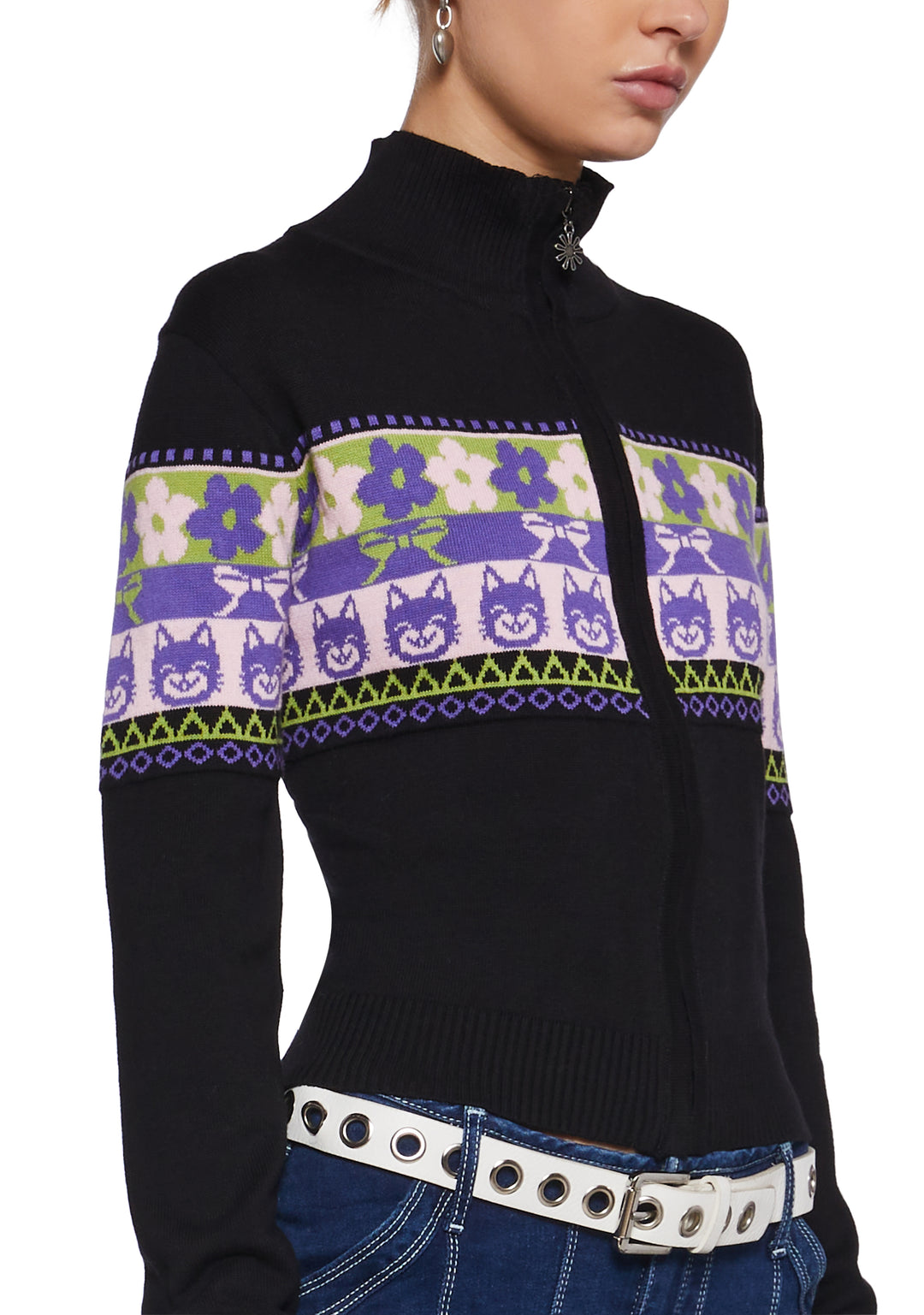 Striped Fairisle Long Sleeve Zip Up Sweater Delia's - Multi - Image 5