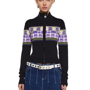 Striped Fairisle Long Sleeve Zip Up Sweater Delia's - Multi