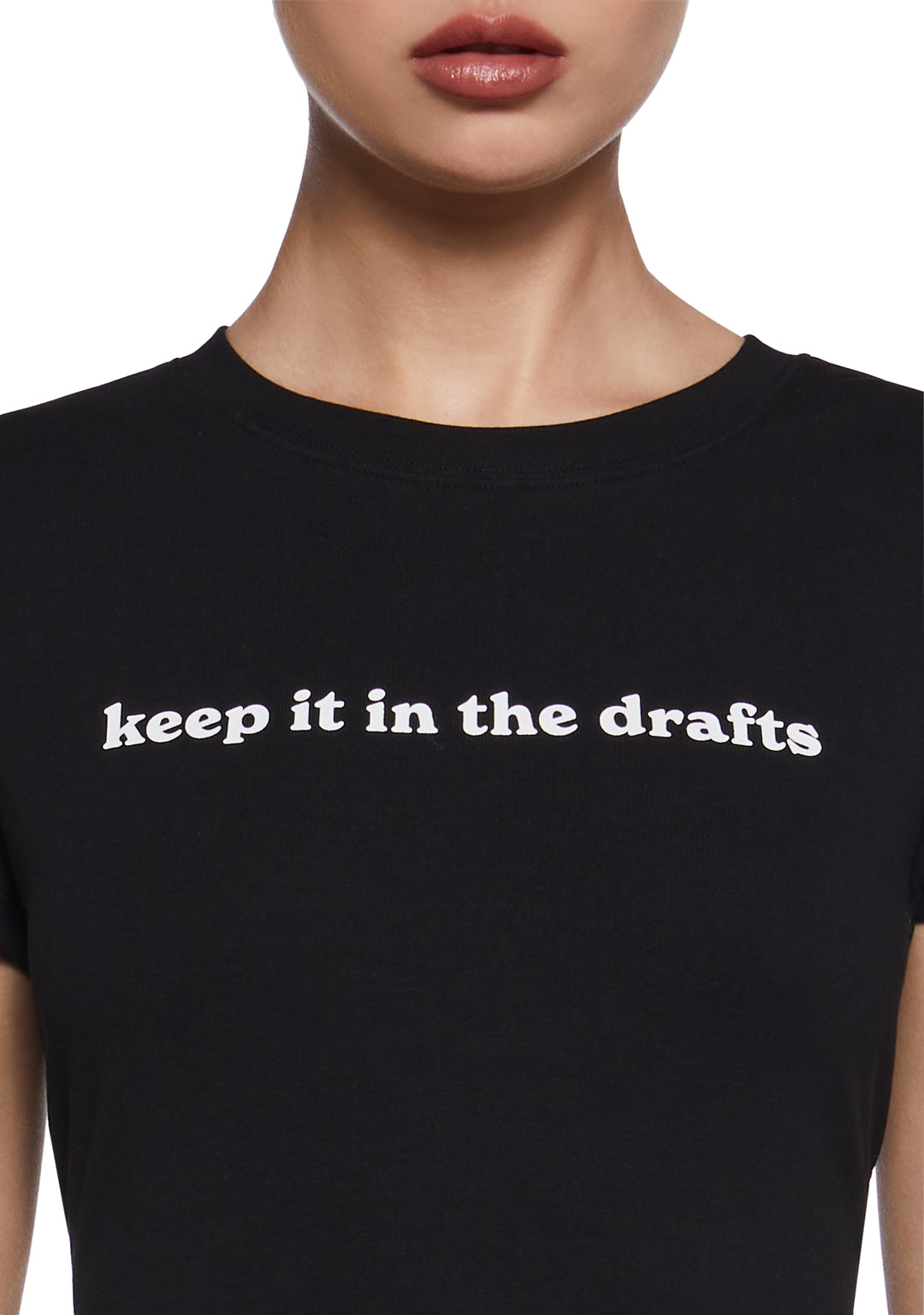 Keep It In The Drafts Graphic Baby Tee Generation Kiss - Black - Image 5