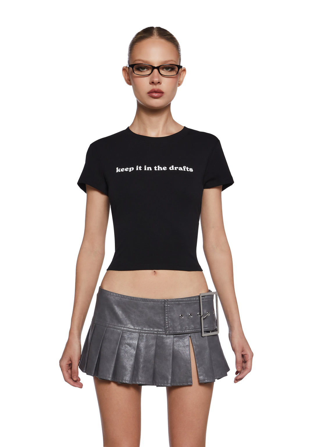 Keep It In The Drafts Graphic Baby Tee Generation Kiss - Black