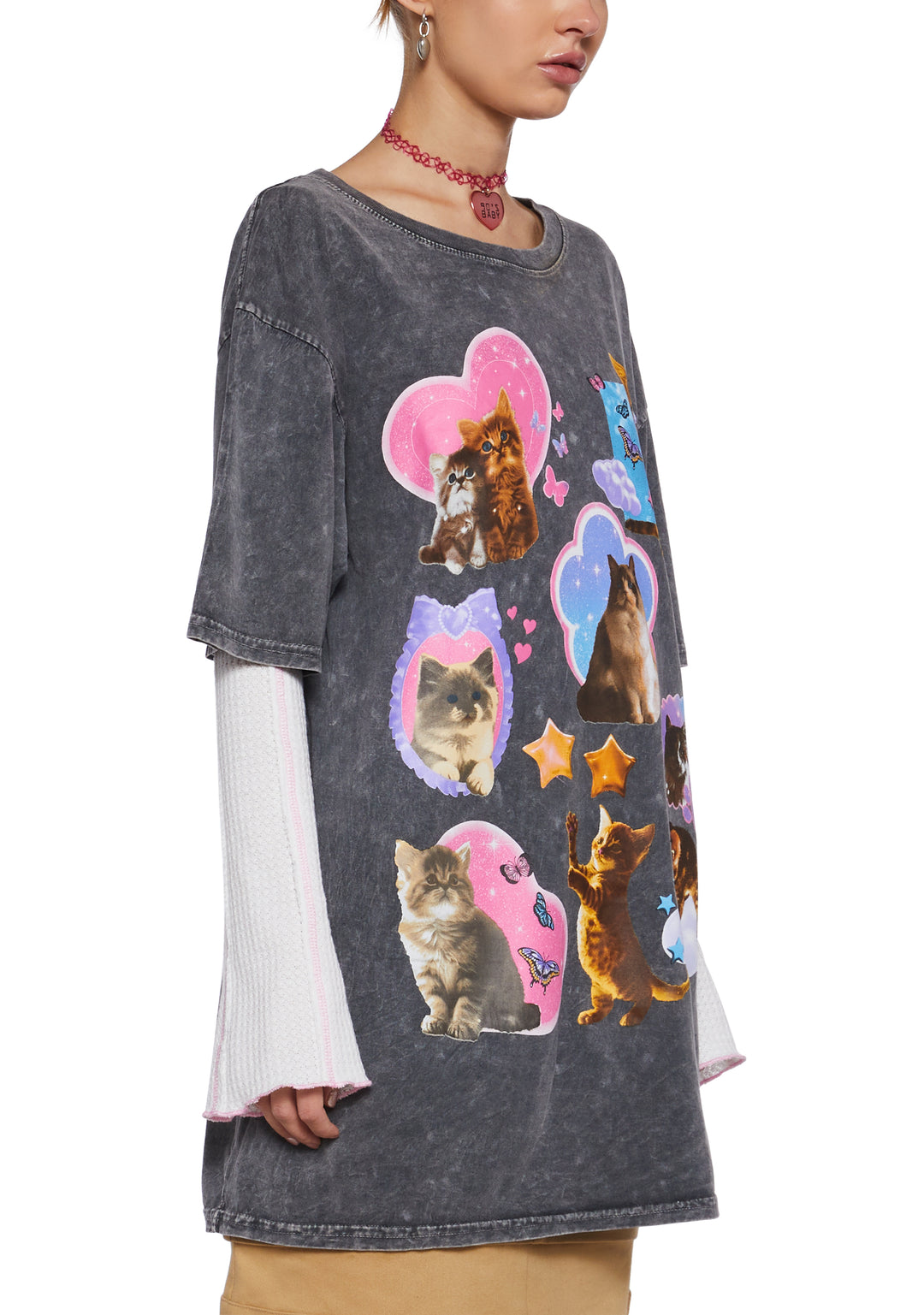 Womens Cat Graphic Oversized Tee - Multi - Image 5