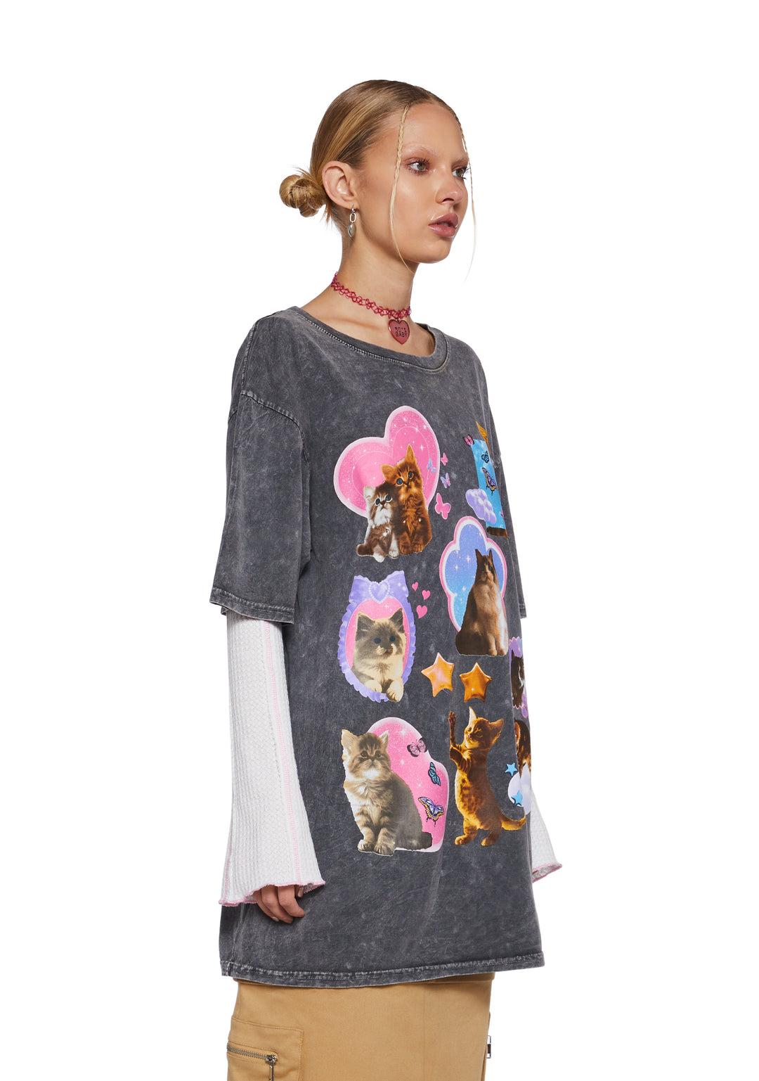 Womens Cat Graphic Oversized Tee - Multi - Image 3