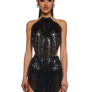 Womens Sexy Chainlink Halter Top Club Exx - Black