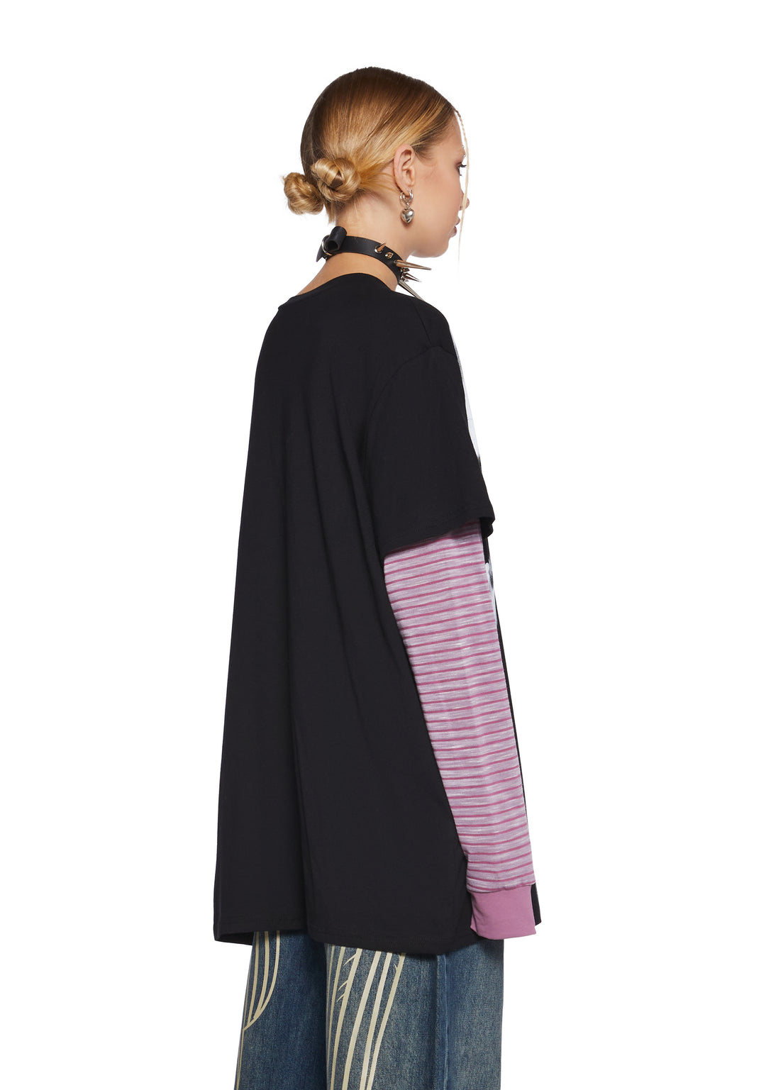 Stretchy Knit Skull Graphic Print Striped Long Sleeve Top Current Mood - Multi - Image 4