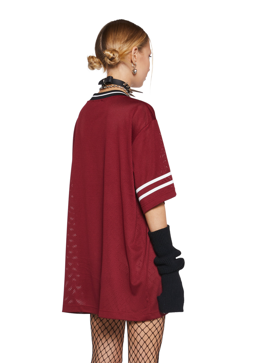 Womens Unbothered 8 Jersey Tee Top Current Mood - Red - Image 3