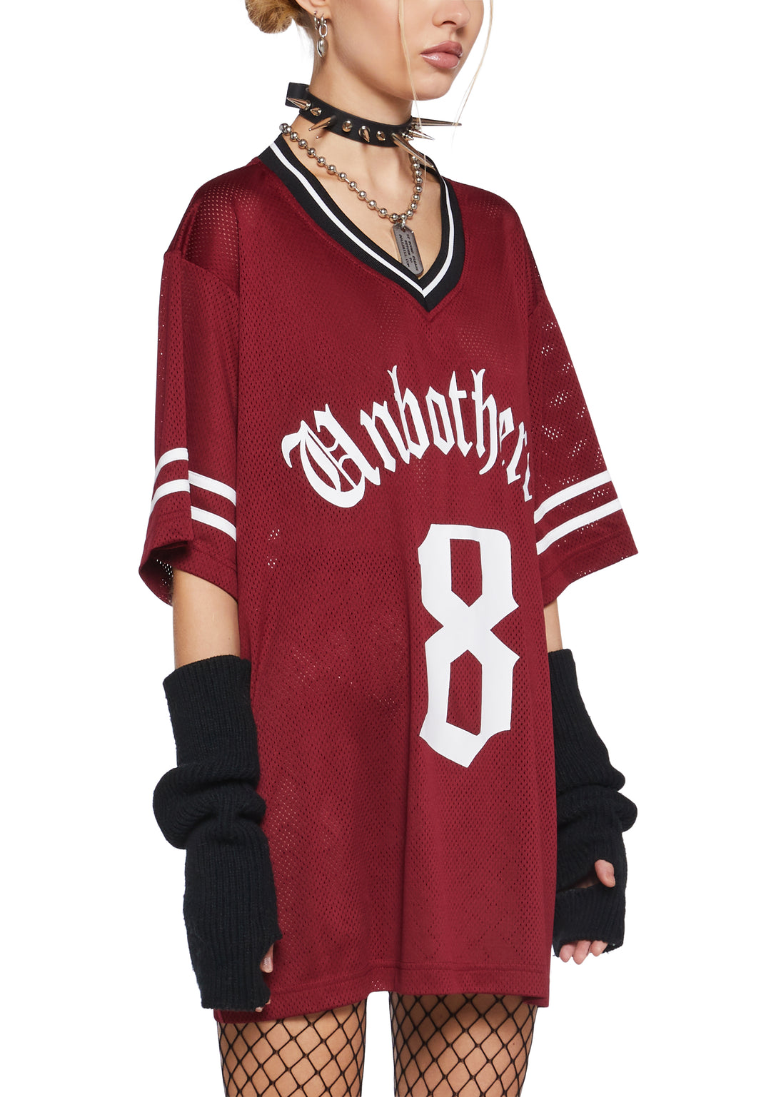 Womens Unbothered 8 Jersey Tee Top Current Mood - Red - Image 4