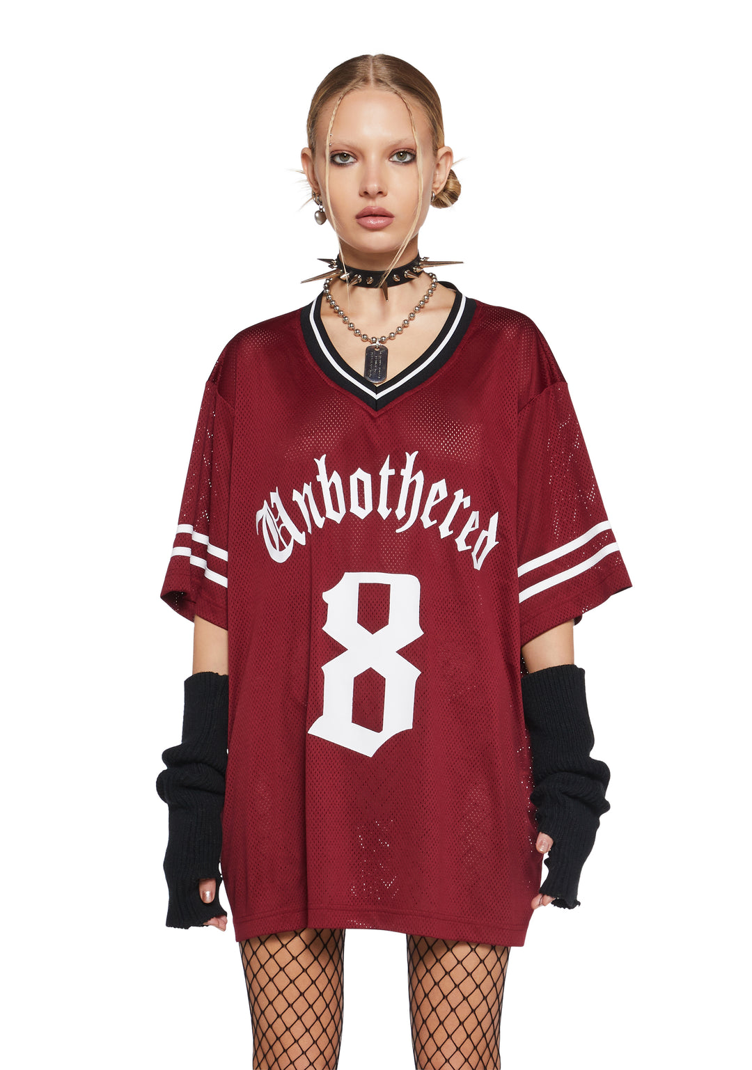 Womens Unbothered 8 Jersey Tee Top Current Mood - Red