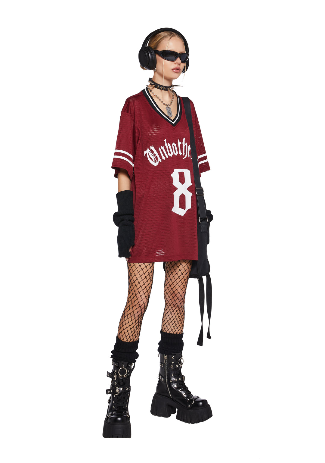 Womens Unbothered 8 Jersey Tee Top Current Mood - Red - Image 2