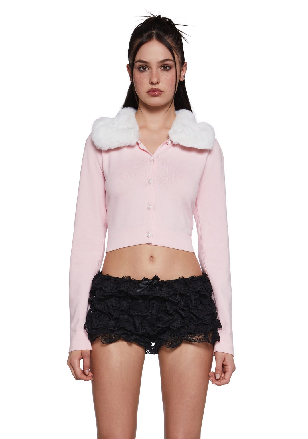 Womens Knit Ribbed Cardigan With Pearl Buttons Sugar Thrillz - Pink