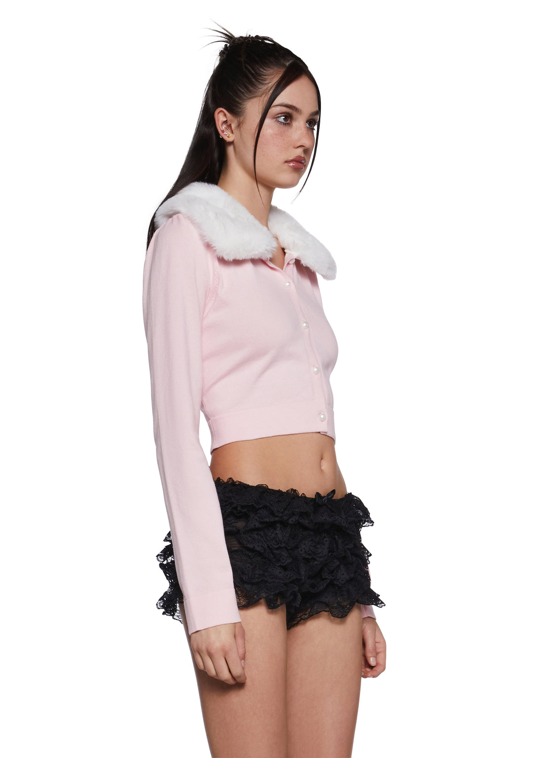 Womens Knit Ribbed Cardigan With Pearl Buttons Sugar Thrillz - Pink - Image 3