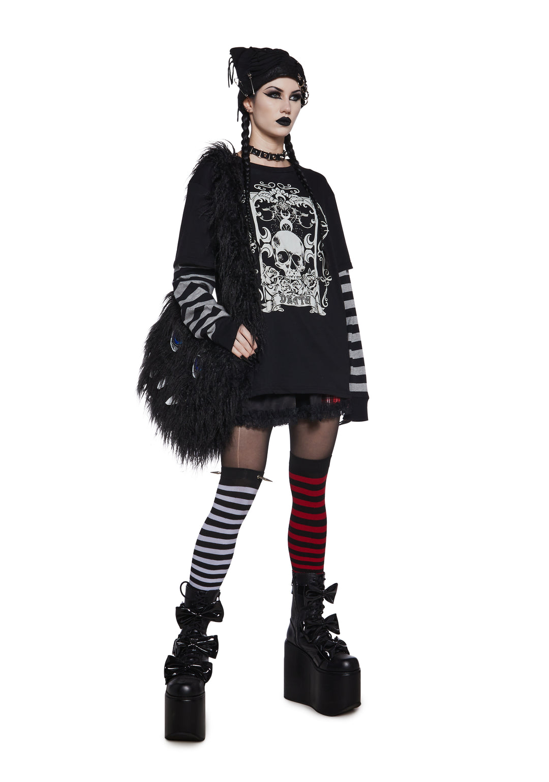 The Grave Girls Death Graphic Print Striped Long Sleeve Tee - Multi - Image 2