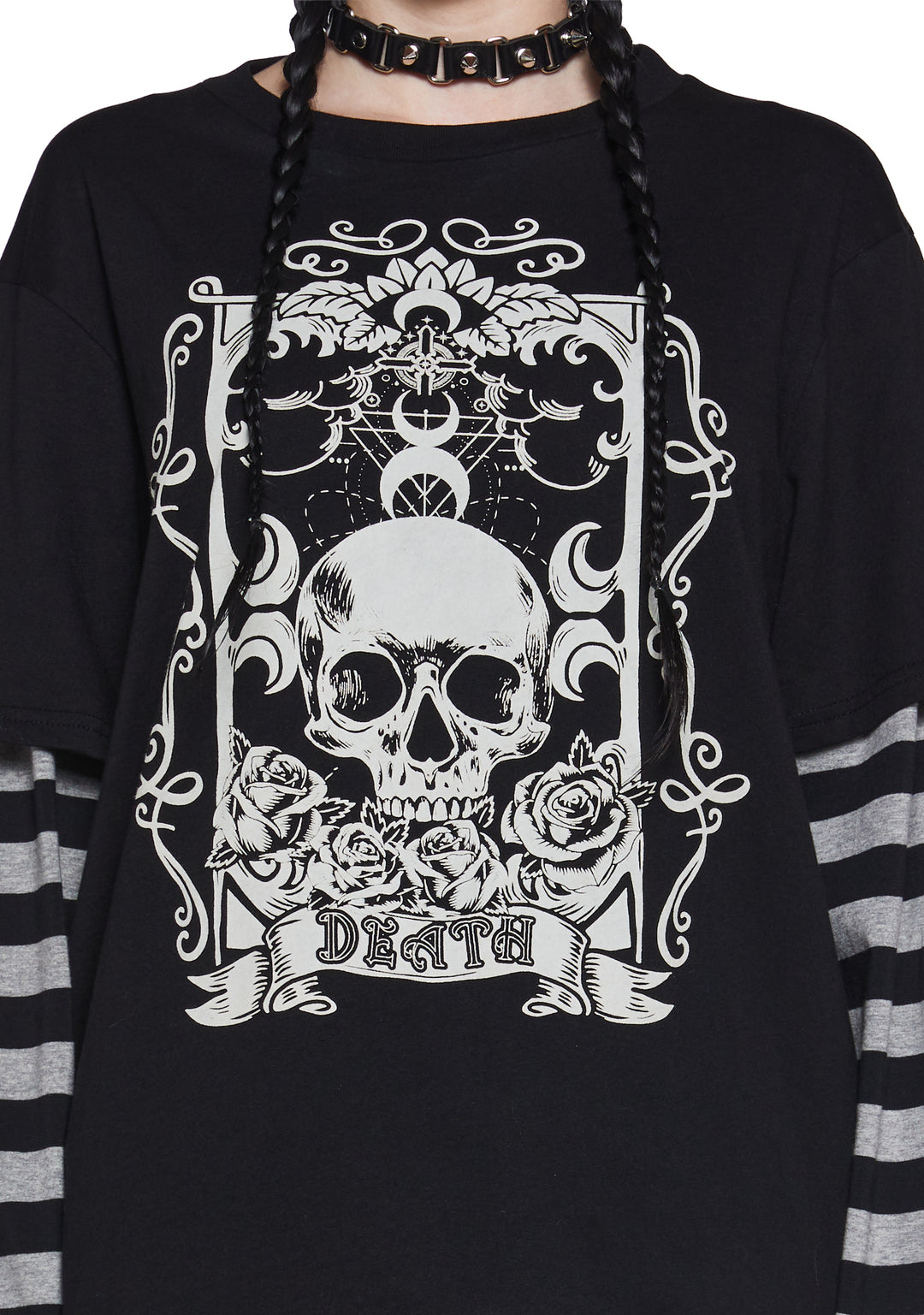 The Grave Girls Death Graphic Print Striped Long Sleeve Tee - Multi - Image 5