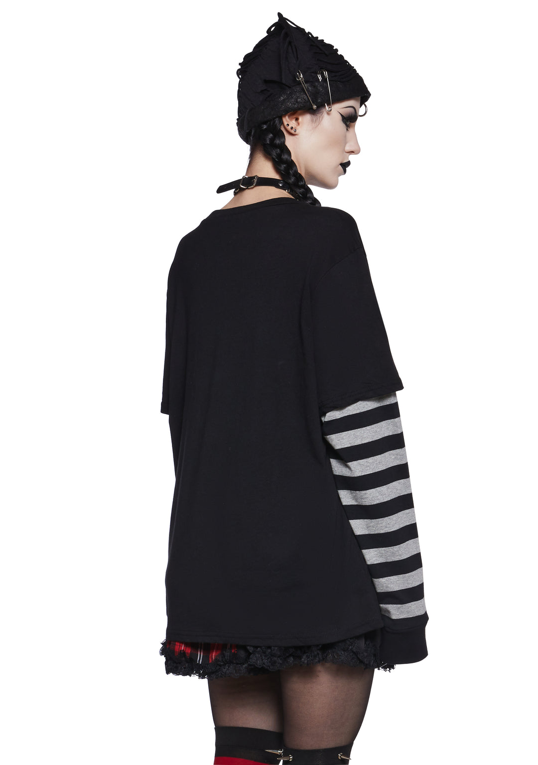 The Grave Girls Death Graphic Print Striped Long Sleeve Tee - Multi - Image 4