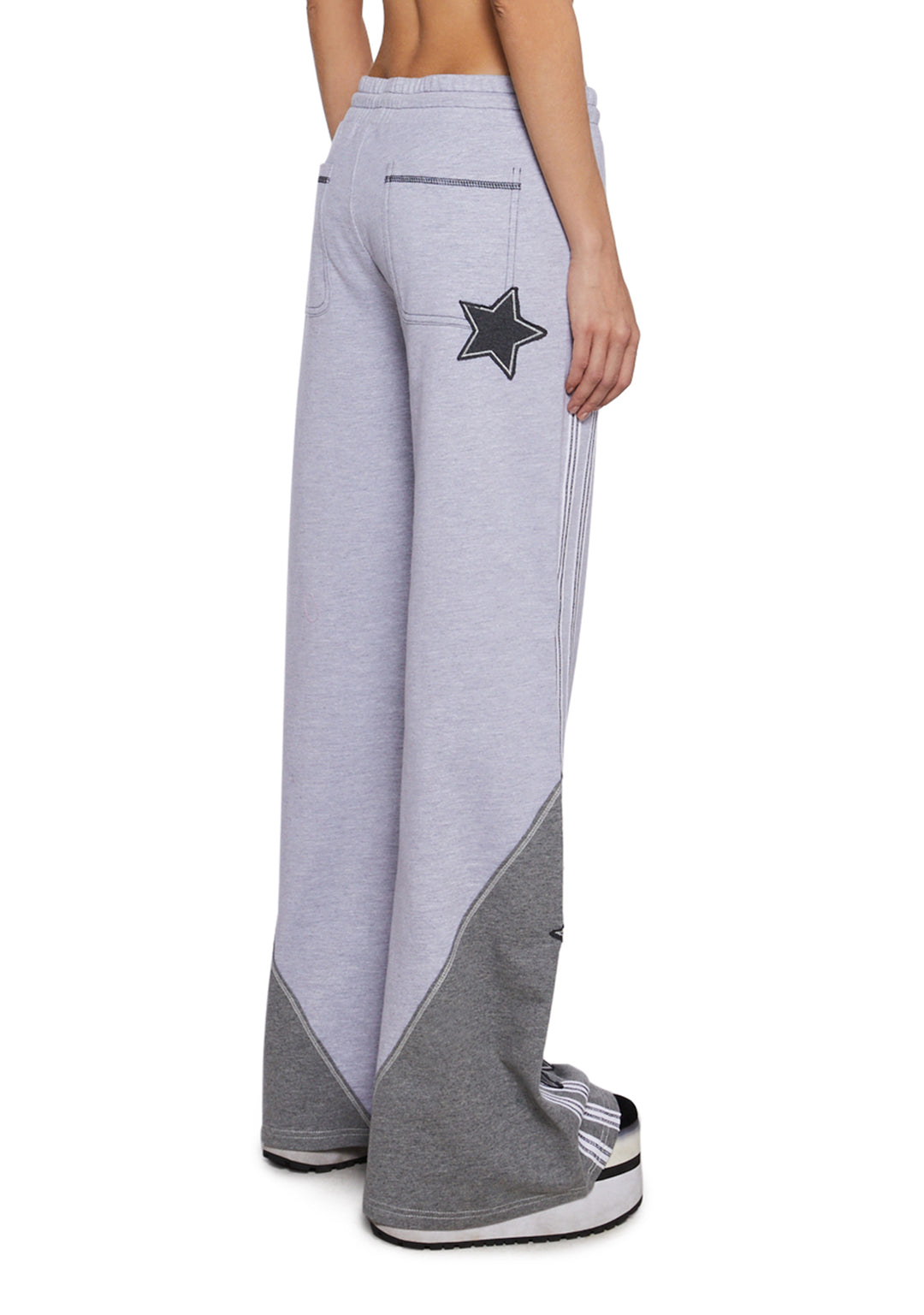 Soft Cotton Striped Star Patch Wide Leg Sweatpants Delia's - Gray - Image 4