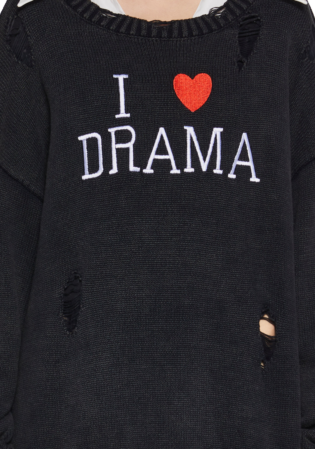 I Love Drama Distressed Knit Oversized Sweater Generation Kiss - Black - Image 5