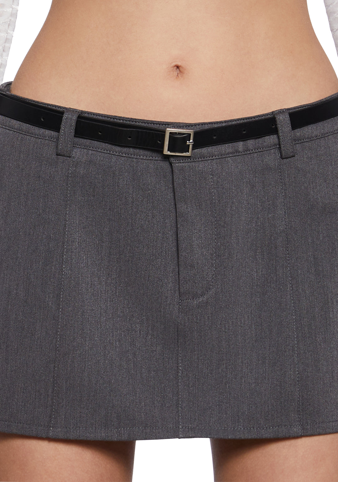 Twill Belted Suiting Mini Skirt Generation Kiss - Gray - Image 5
