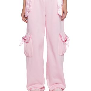 Baggy Fleece Ruffled Satin Bow Sweatpants Sugar Thrillz - Pink