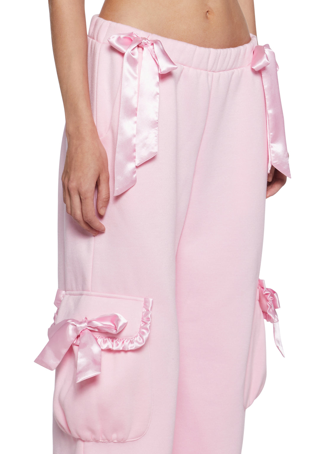 Baggy Fleece Ruffled Satin Bow Sweatpants Sugar Thrillz - Pink - Image 6