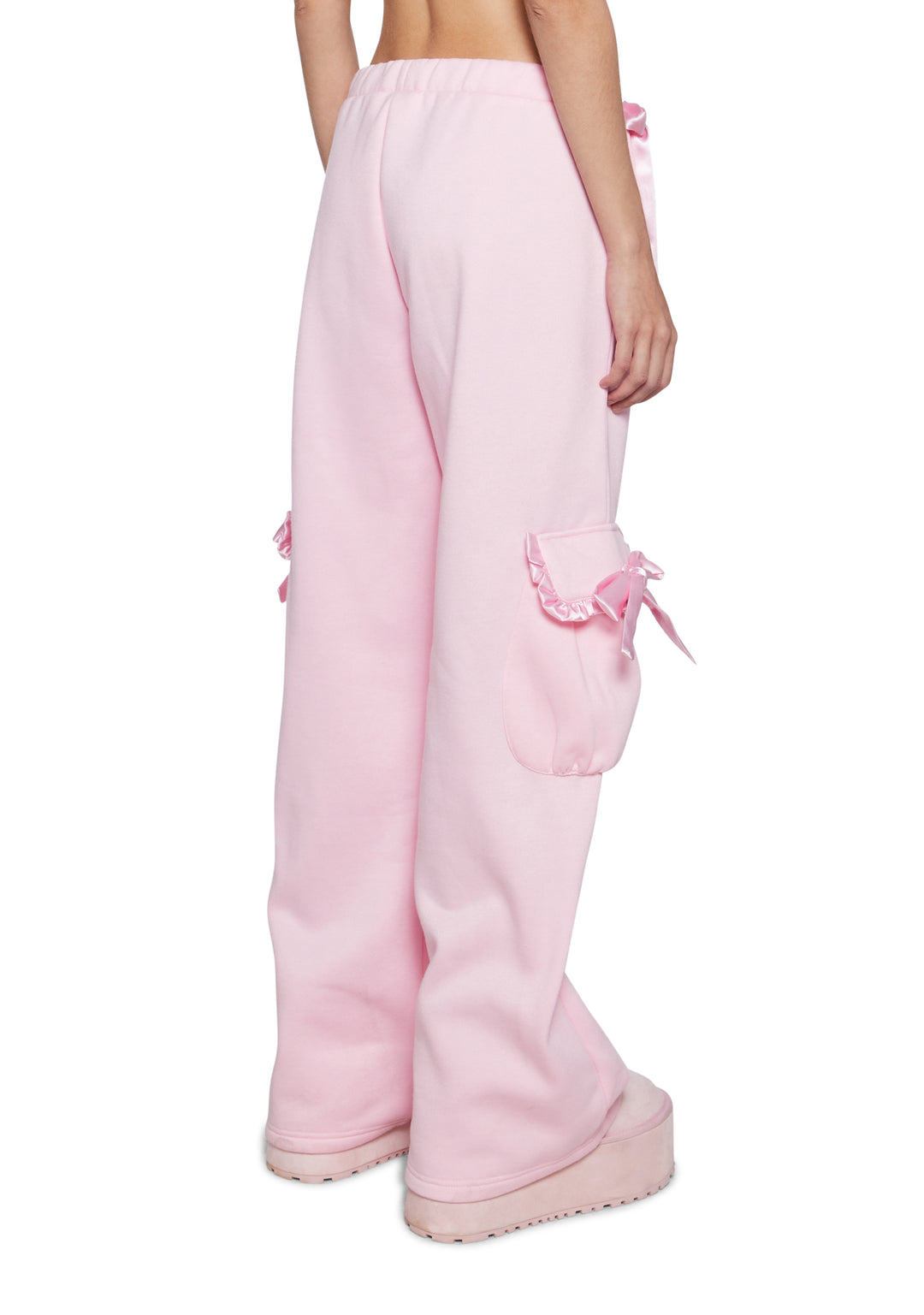 Baggy Fleece Ruffled Satin Bow Sweatpants Sugar Thrillz - Pink - Image 5