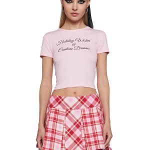 Stretchy Knit Holiday Wishes Couture Dreams Rhinestone Baby Tee Sugar Thrillz - Pink