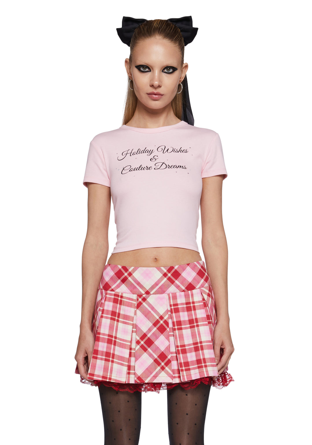 Stretchy Knit Holiday Wishes Couture Dreams Rhinestone Baby Tee Sugar Thrillz - Pink