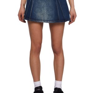 Washed Denim Belted Inverted Pleated Mini Skirt Generation Kiss - Blue