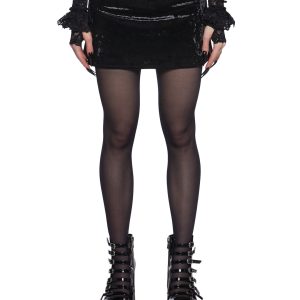 Crushed Velvet Lace-Up Mini Skirt Widow - Black