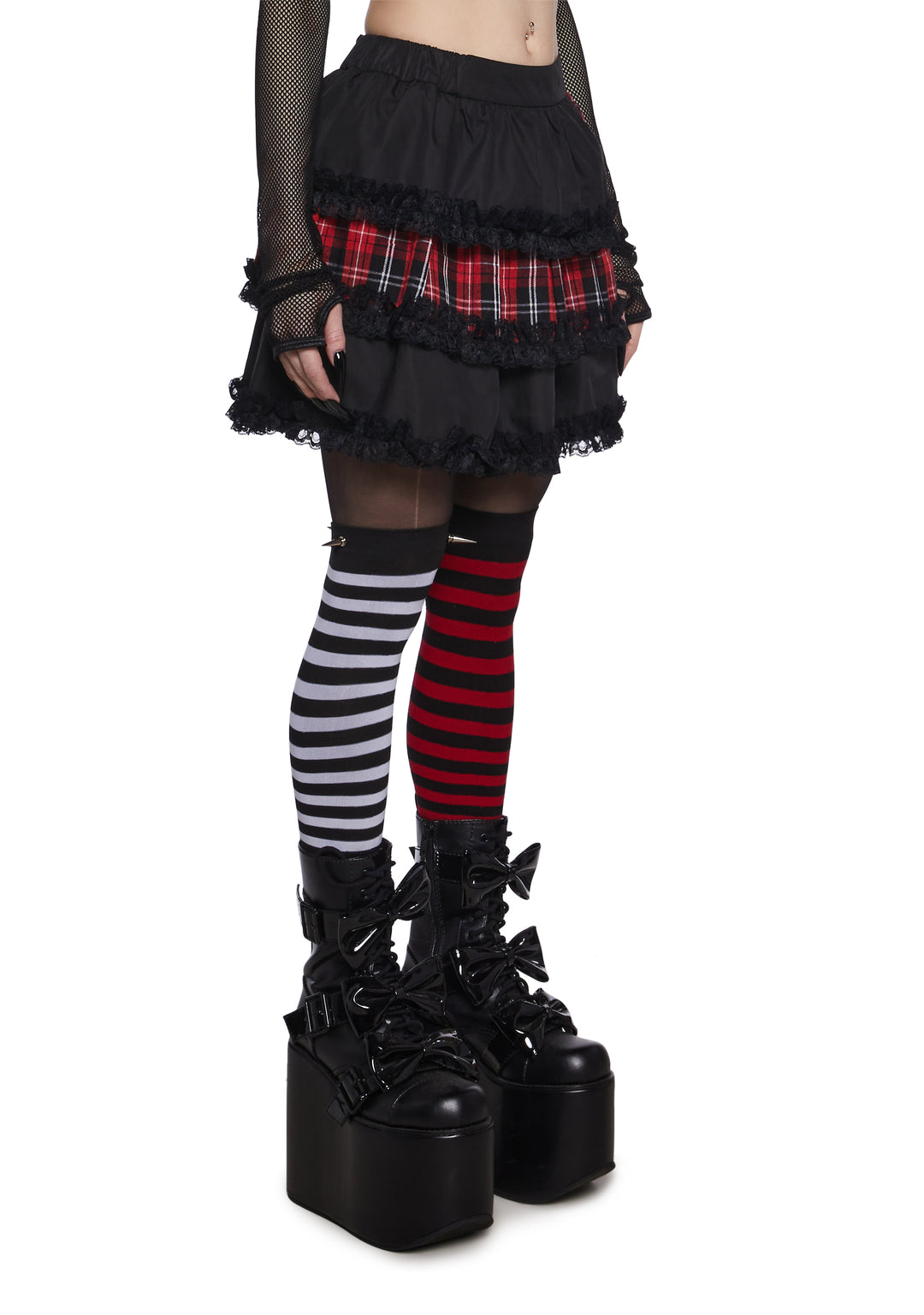 The Grave Girls Layered Twill Lace Patchwork Plaid Mini Skirt - Plaid - Image 3