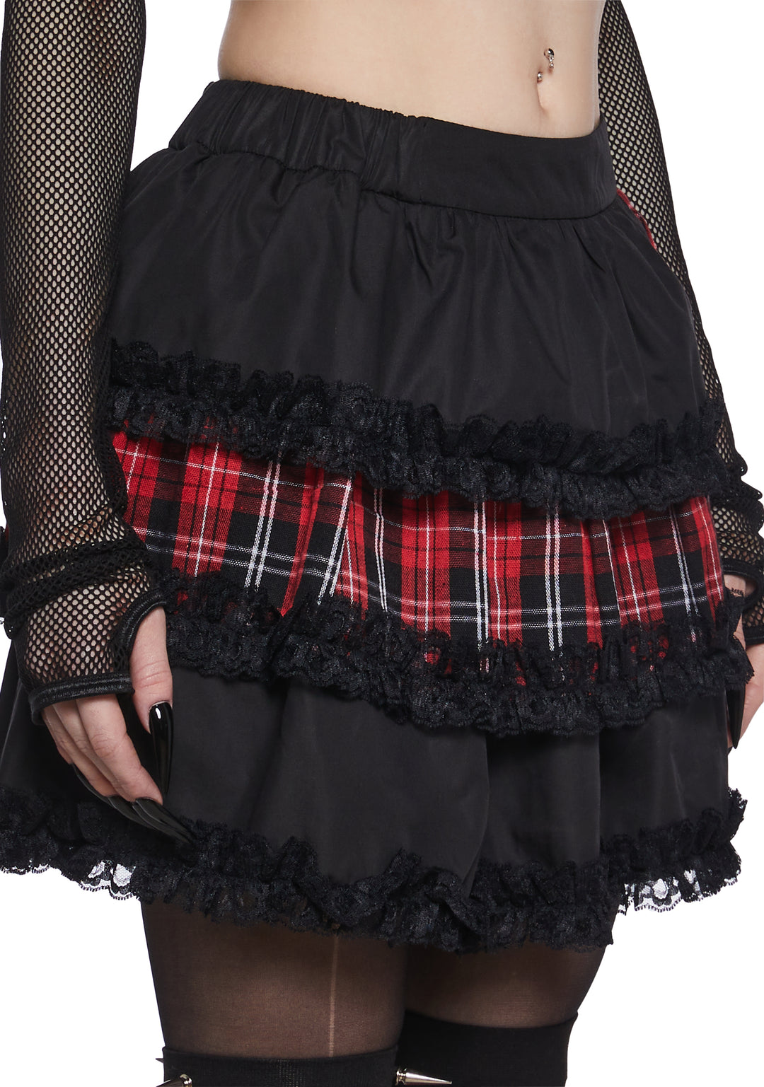 The Grave Girls Layered Twill Lace Patchwork Plaid Mini Skirt - Plaid - Image 5