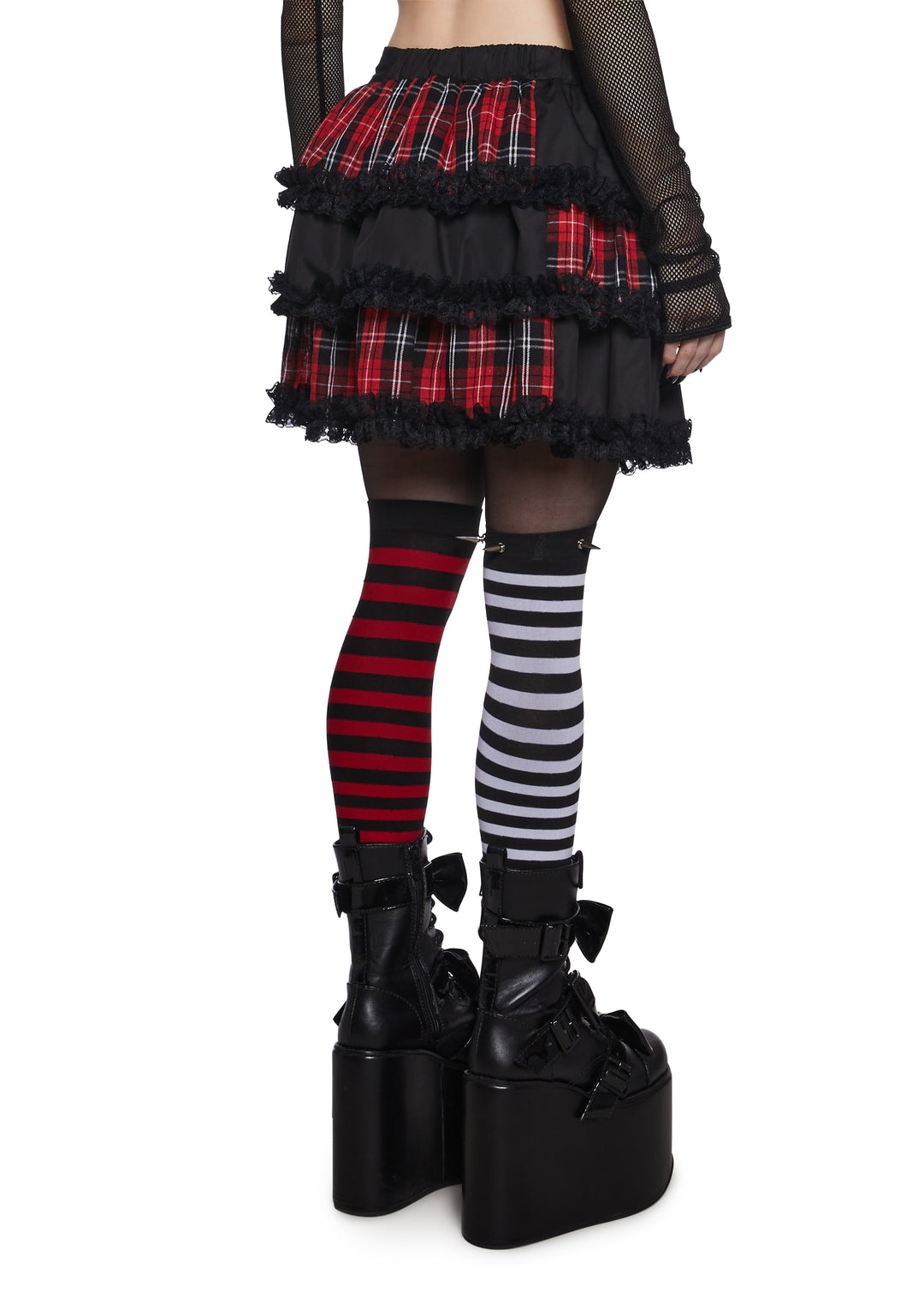 The Grave Girls Layered Twill Lace Patchwork Plaid Mini Skirt - Plaid - Image 4
