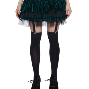 Velvet Tulle Ruffled Tiered Mini Skirt Widow - Dark Green