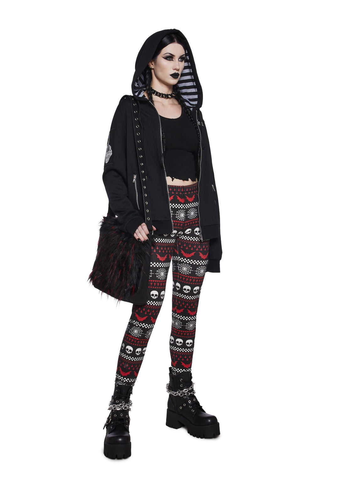 The Grave Girls Womens Sexy Skull Web Bat Printed Leggings - Multi - Image 2